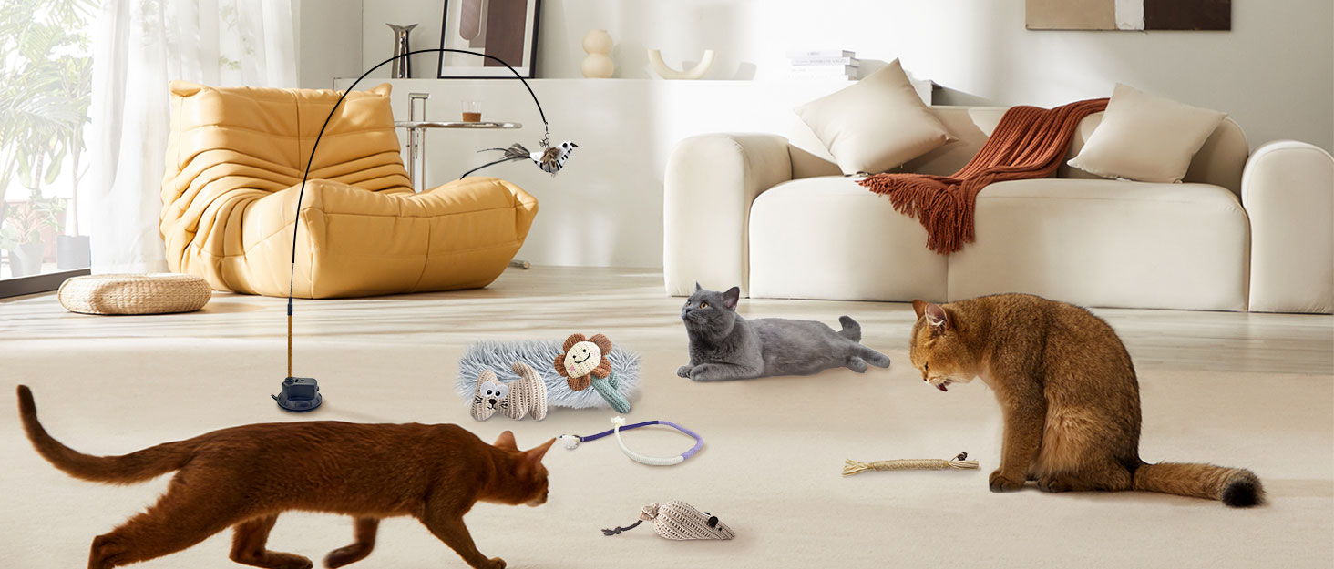 Інтерактивна іграшка для котів CUUOOT 7-в-1: джиґлер, іграшка-пір'їнка, катенок, мотузка для кусання, набір з котячою м'ятою.