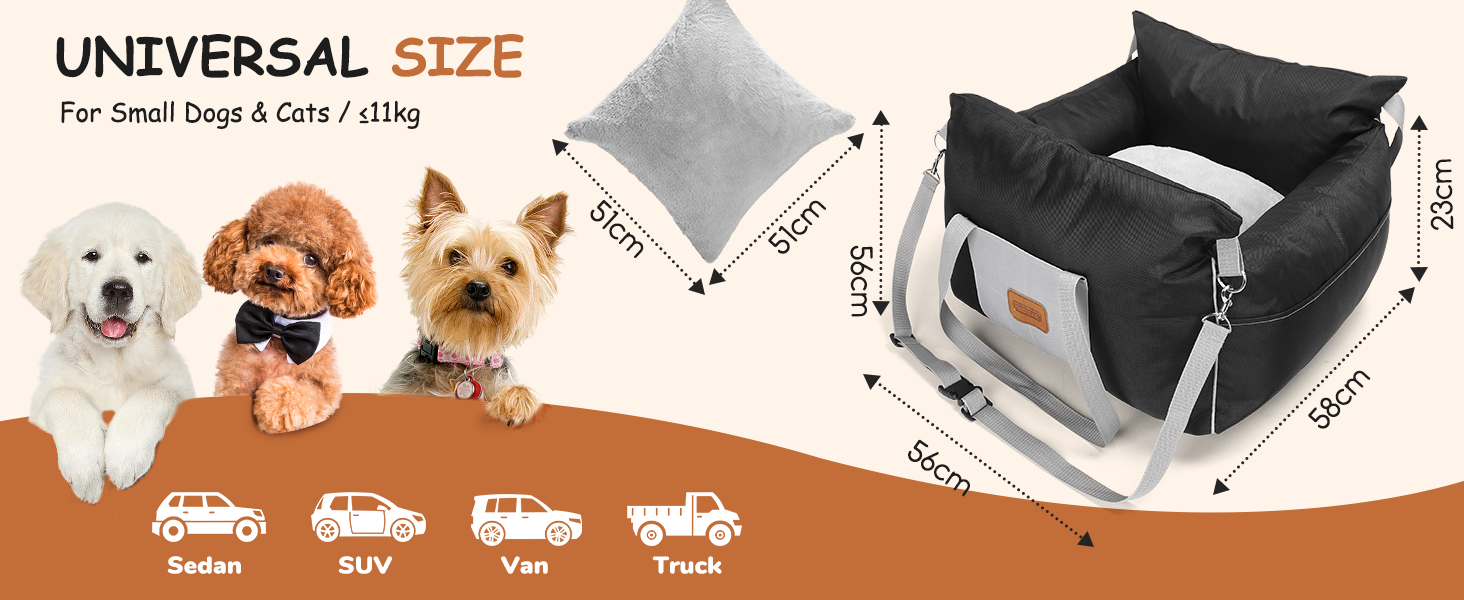 Автокрісло для собак Nobleza: зручне та миється, з кишеньками та двостороннім матрацом, L58x56x33 см, Oxford, на всі сезони