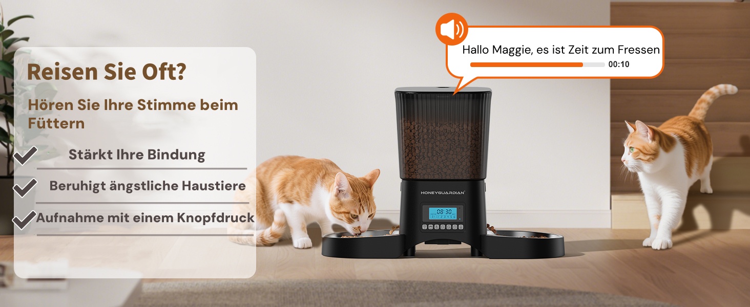 Автоматичний годівник для котів та собак HoneyGuardian з Wi-Fi, 2 миски, 3.5л, APP-керування