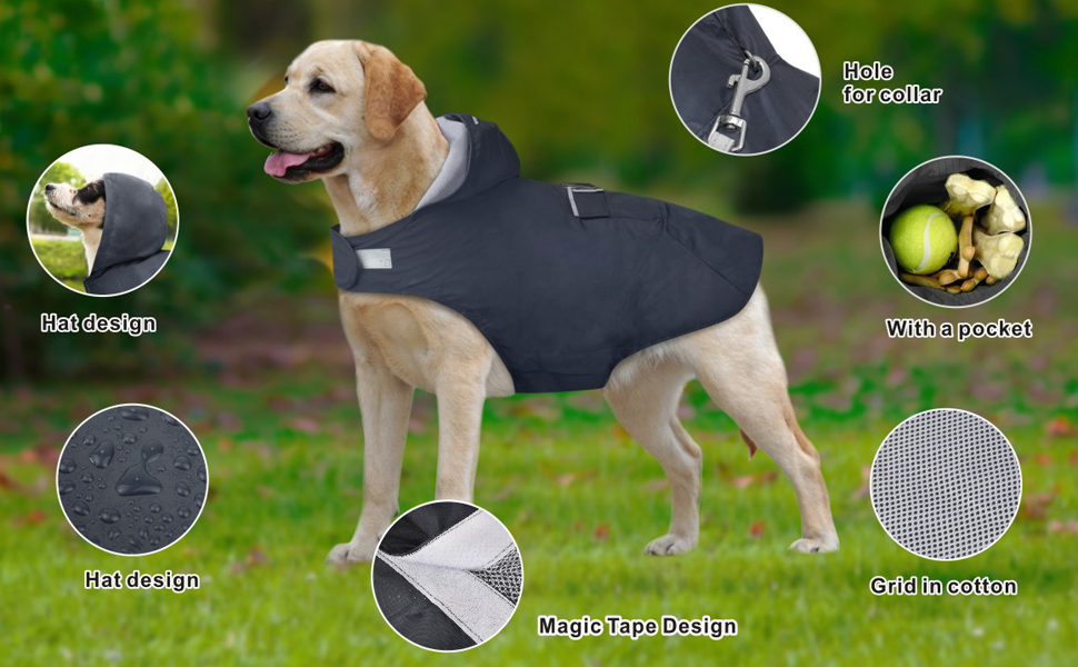 Водонепроможна куртка для собак Idepet Regenmantel: захист від дощу та вітру для маленьких, середніх та великих собак (6XL, чорний)