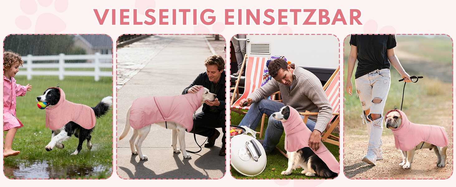 Водонепроникний дощовик для собак з світловідбиваючими смугами та отвором для хвоста - Дихаюча куртка для собак різних розмірів, вітростійка та регульована для собак середніх та великих порід (Рожевий, M)