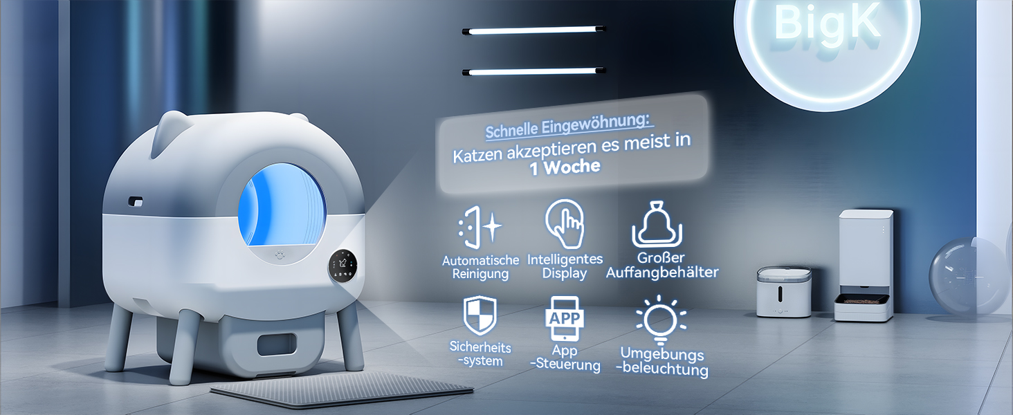 Автоматичний лоток для котів Devoko з самоочищенням, великий об'єм, керування через додаток, LED-підсвічування, килимок, для котів до 12 кг