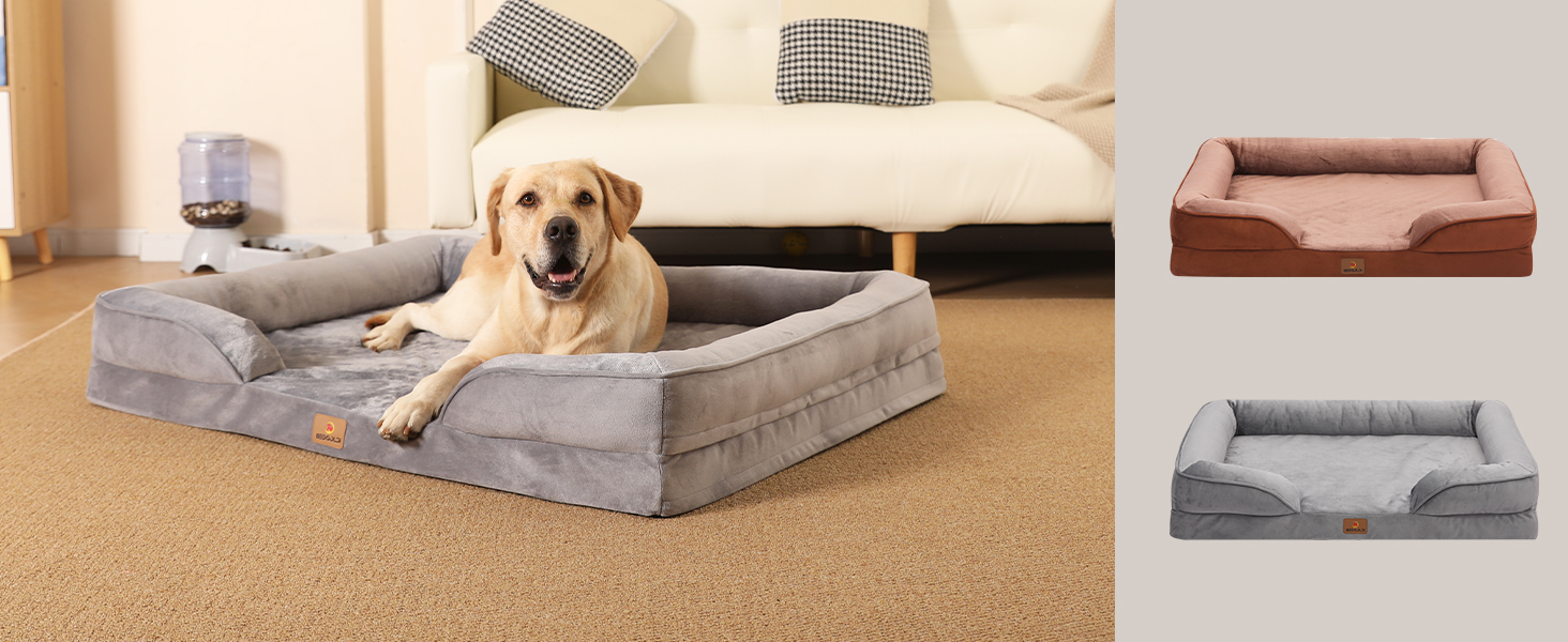 Ортопедичний лежак для собак великих порід, ергономічний диван з піною у формі яйця, водовідштовхуючий та неслизький лежак для собак 89x63 см, світло-сірий (Світло-сірий, Д 106 x Ш 81 x В 17 см)