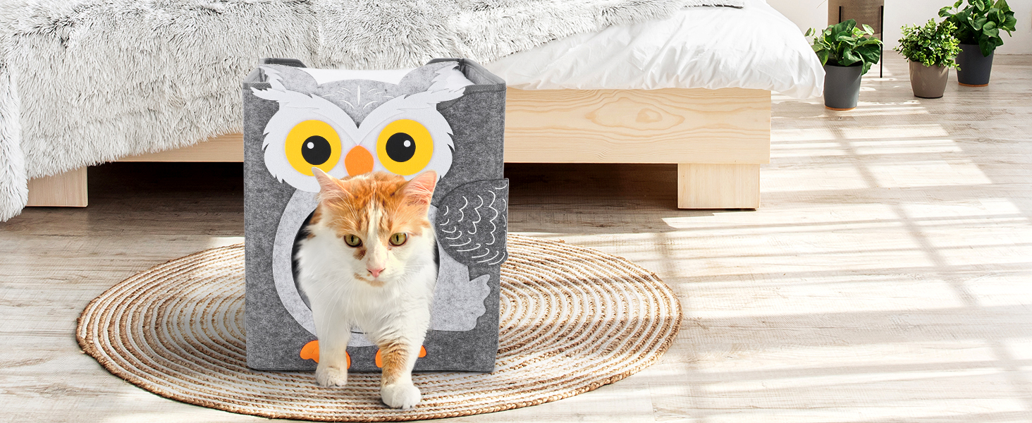 Двоповерховий будиночок для котів Dripex з фетру з подушкою, 30 x 35 x 35 см (Сова)