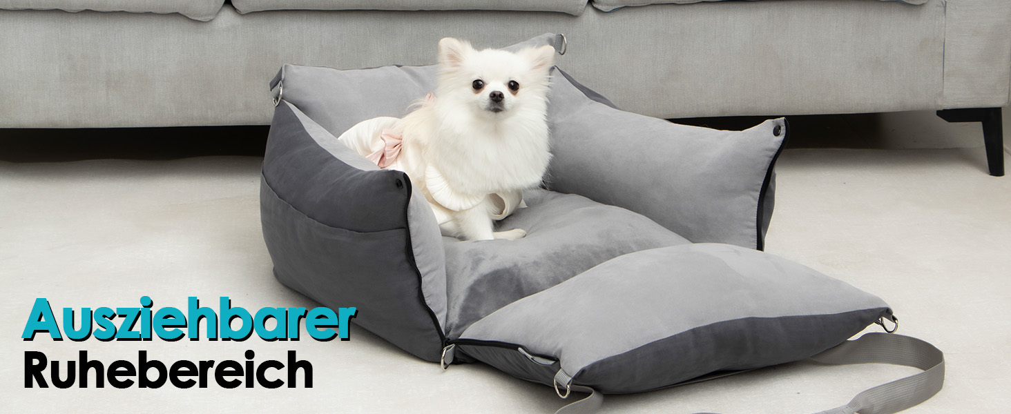 Автомобільний лежак для собак маленьких та середніх порід (до 15 кг), з висувним лежаком, знімний та миючий, з кишенями та ременем безпеки, зелений. Лежак для собак у машину (сірий).