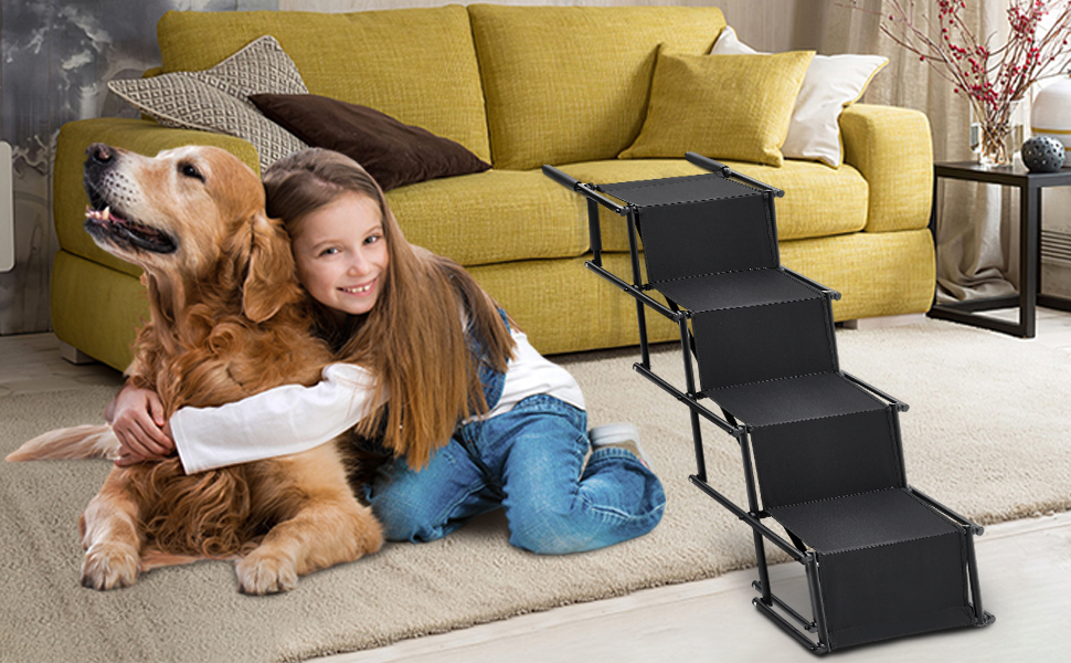 Сходинки для собак: портативна пандус для авто, 4 сходинки, чорний, до 80 кг