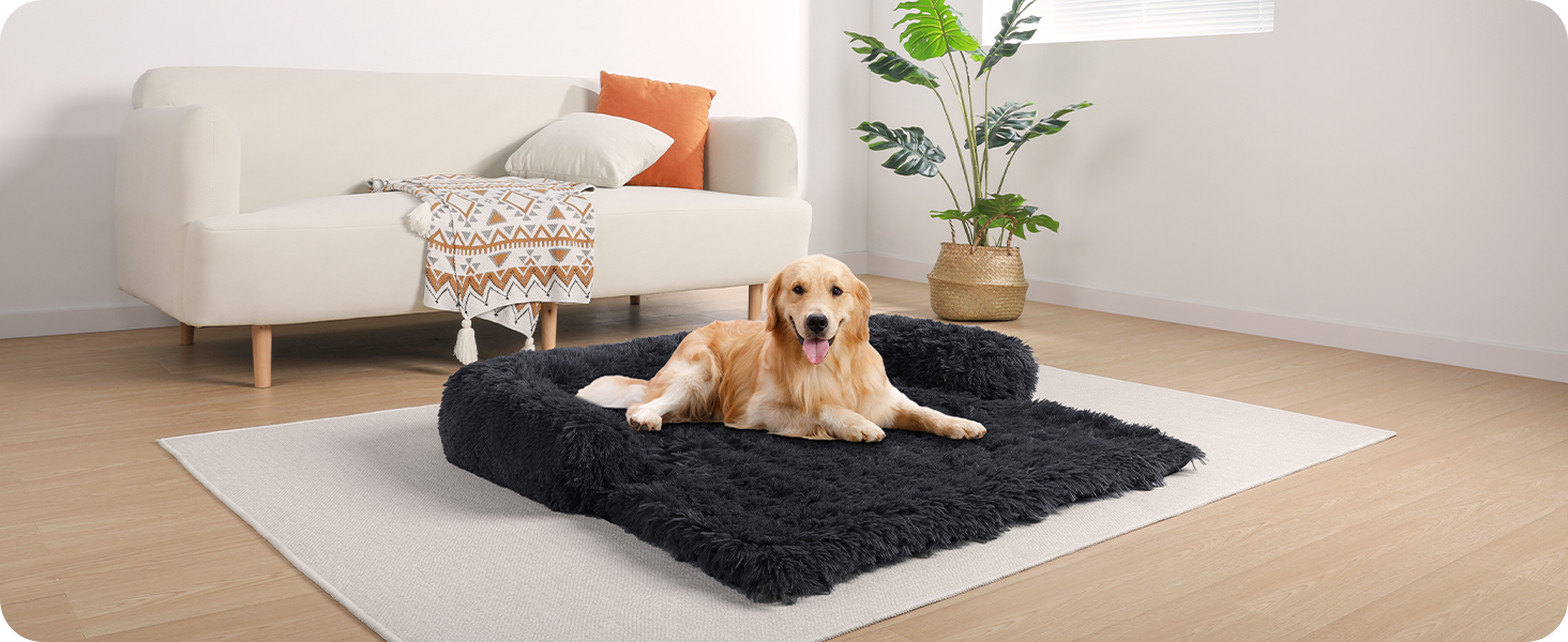 Крісло-лежанка для собак великих та середніх порід, антиковзаюча підстилка, 110 x 95 x 18 см, темно-сірий колір