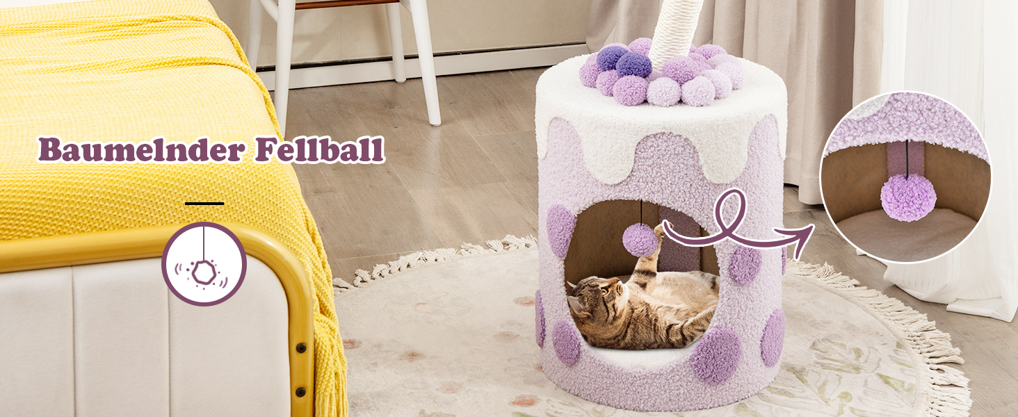 Дряпальня для котів COSTWAY Milktee, кігтеточка з сизалю з іграшками, дряпальний комплекс з будиночком, 37x37x67 см (колір кавовий)