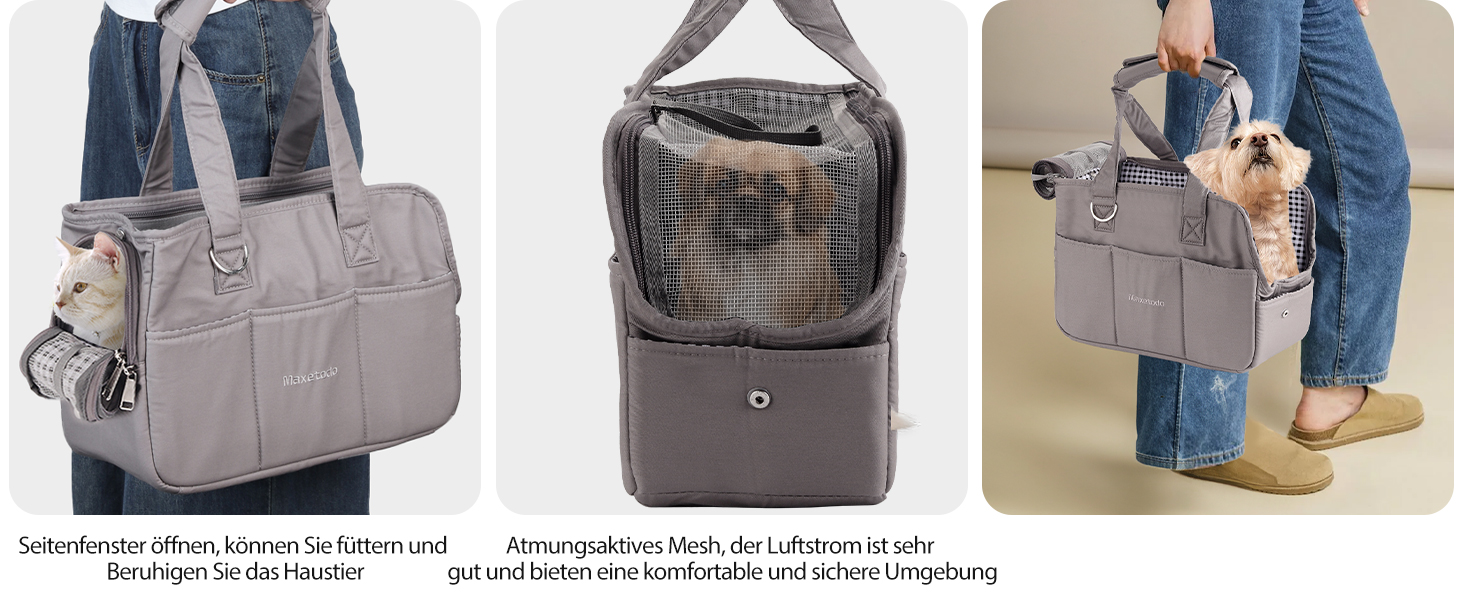 Сумка-переноска для собак та котів Maxetodo, маленька, сіра, 16 x 27 x 34 см