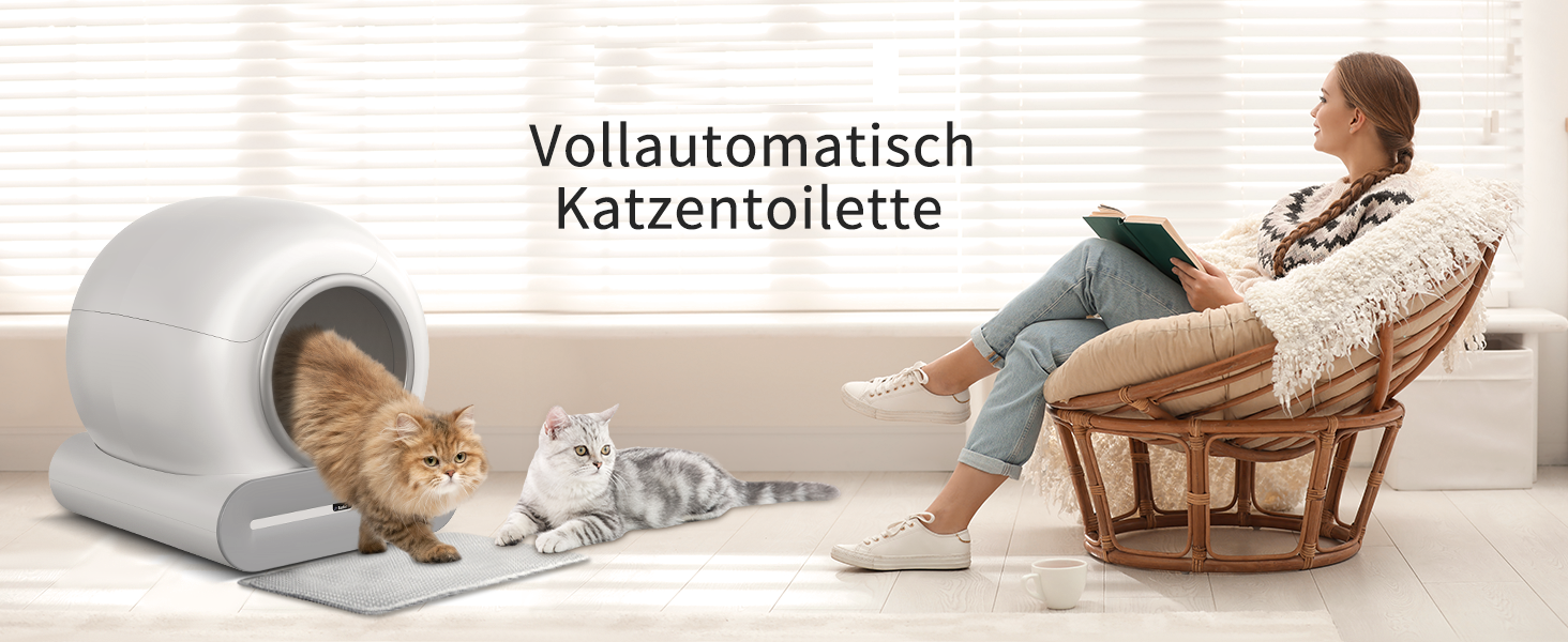 Автоматичний самоочисний лоток для котів Katzentoilette 68L з мішками для сміття, низький вхід, керування через додаток, дезодоратор, монітор здоров'я