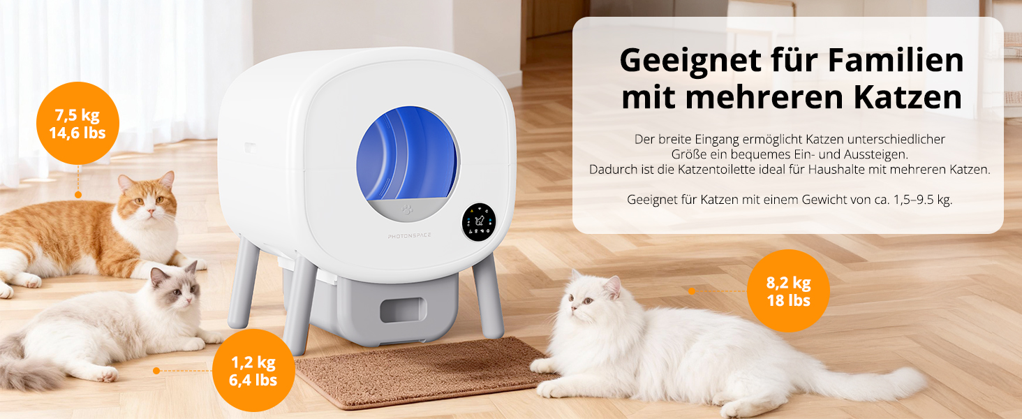 Автоматичний лоток для котів XXL 95л з самоочищенням та керуванням через додаток – велика місткість, включає килимок та 3 рулони пакетів