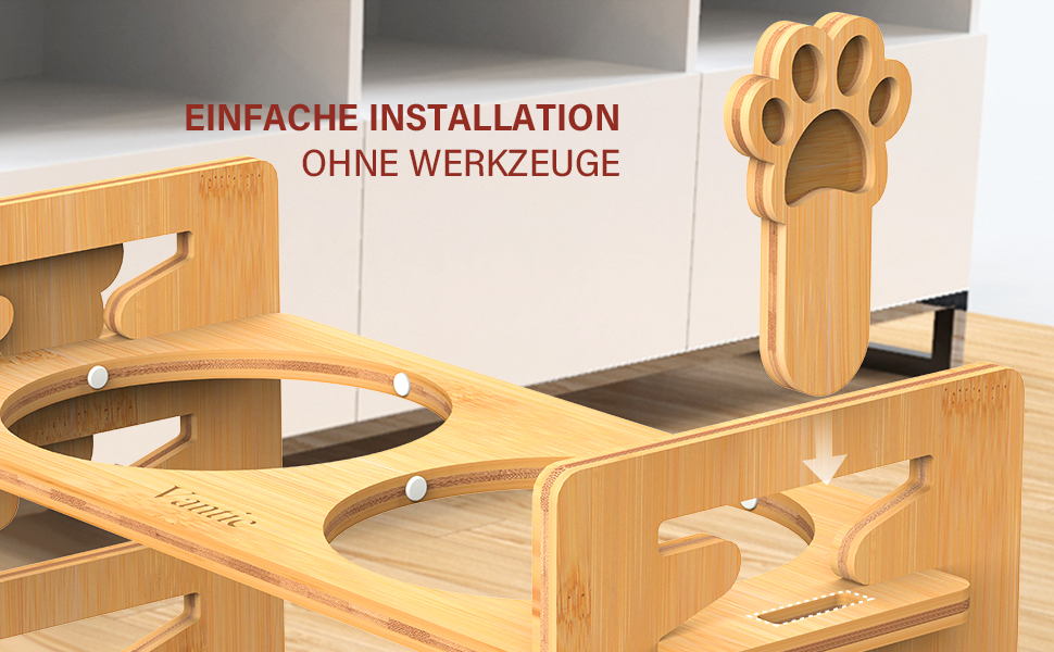 Підвищена годівниця для собак Vantic з підставкою, регульована годівниця для собак і котів, міцна годівниця-стійка з 2 нержавіюних мисок та неслизькими ніжками (для великих собак, бамбук)