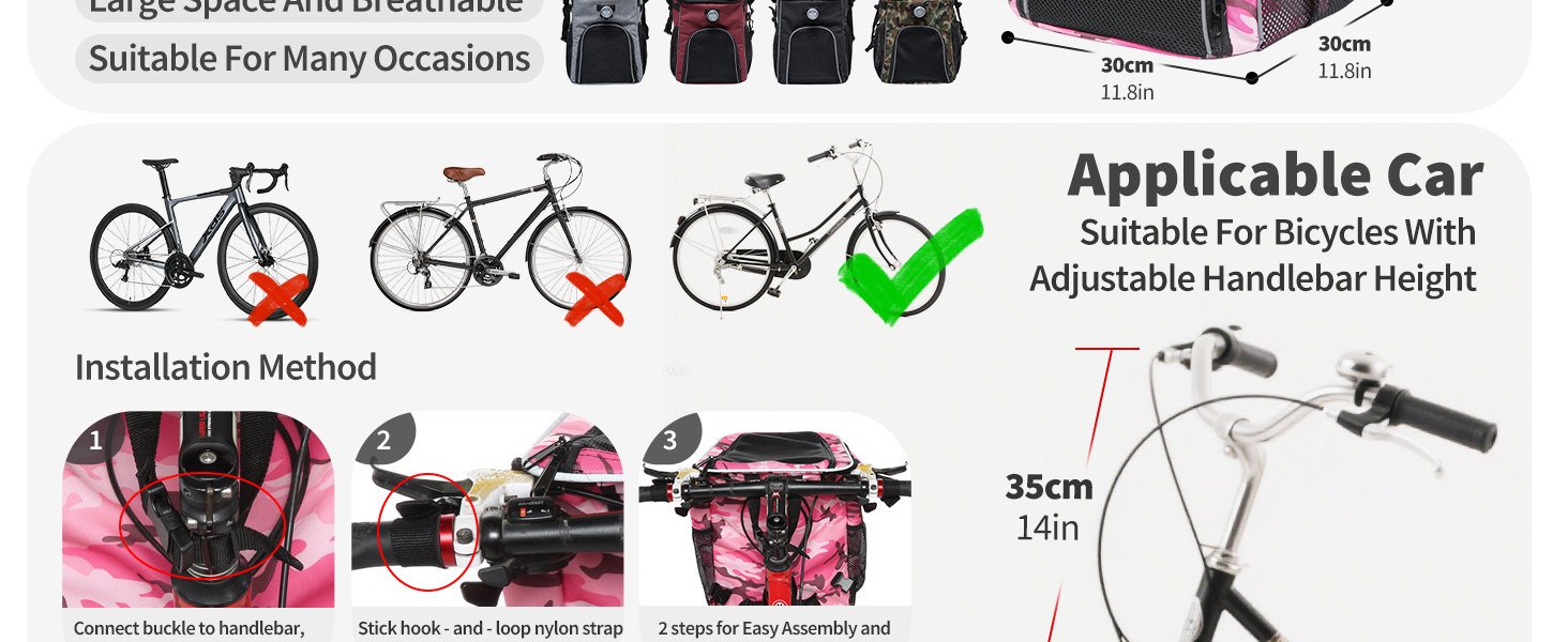 PETCUTE Фарбований велосипедний кошик для собак та котів, дихаючий, з світловідбиваючими смугами, камуфляж рожевий