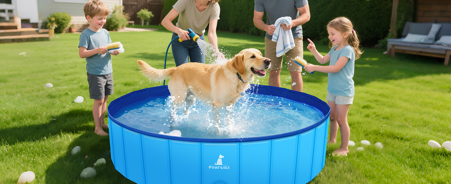 Басейн для собак Pourbibi, 80x20 см, складаний, з ПВХ, антиковзаюча поверхня