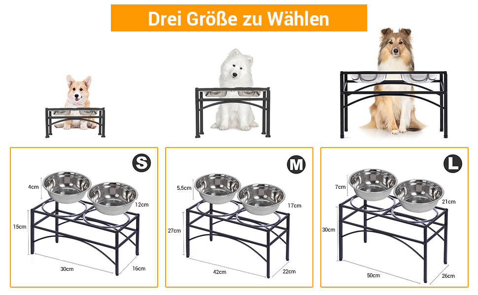 Підставка для мисок для собак TEKEPL - 2 миски з нержавіючої сталі, стійка, антиковзаюча, для води та корму (M)