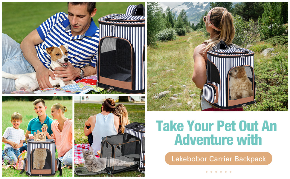 Екскескі Розширюваний рюкзак для кота – дихаючий, портативний, для середніх та великих котів та собак, з внутрішньою безпечною кліткою та килимком, підходить для ваги до 9 кг (XL, смугастий)