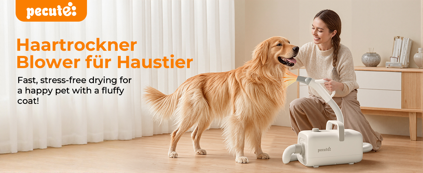 Фен для собак Pecute: потужний сушар для грумінгу з регулюванням температури та швидкості, комплект для догляду за тваринами