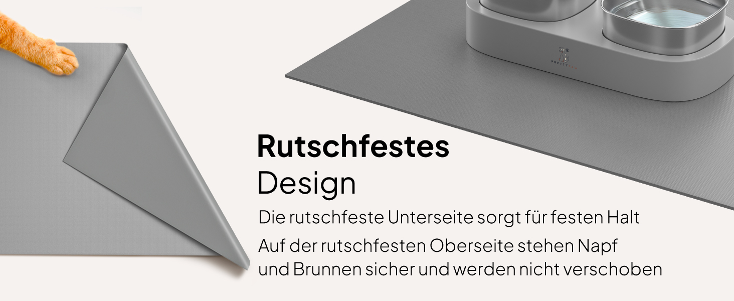 Підкладка під миску для кота Pretty PAW® 60x40 см - аксесуар для фонтану та миски Pretty Paw | неслизька та водонепроникна кормушка, захист підлоги для котів, миски для води та їжі (Сірий, Екстра Широка)