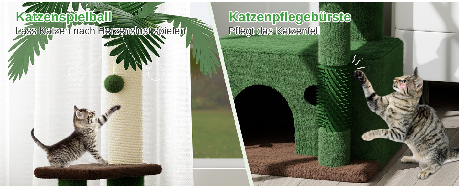 Котячий комплекс Kratzbaum 90 см: кігтеточка, будиночок та іграшки для котів (зелений)
