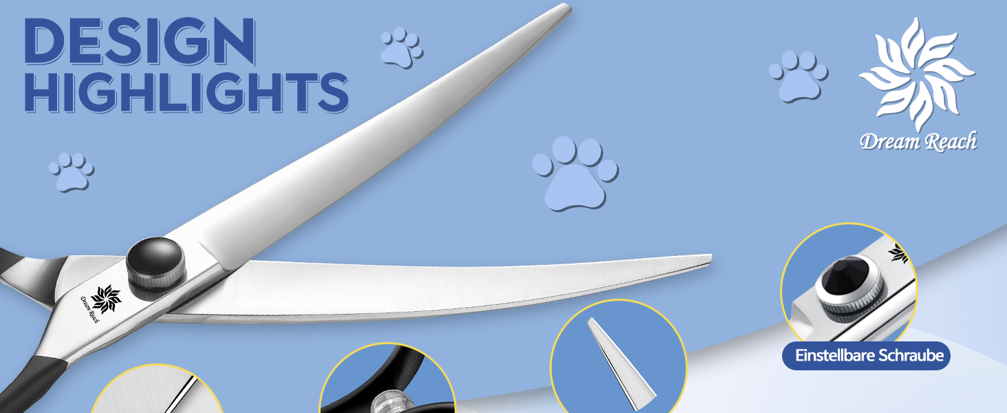 Ножиці для грумінгу собак та котів Dream Reach 6.5 дюймів, вигнуті, з японської сталі 440C, фіолетовий колір