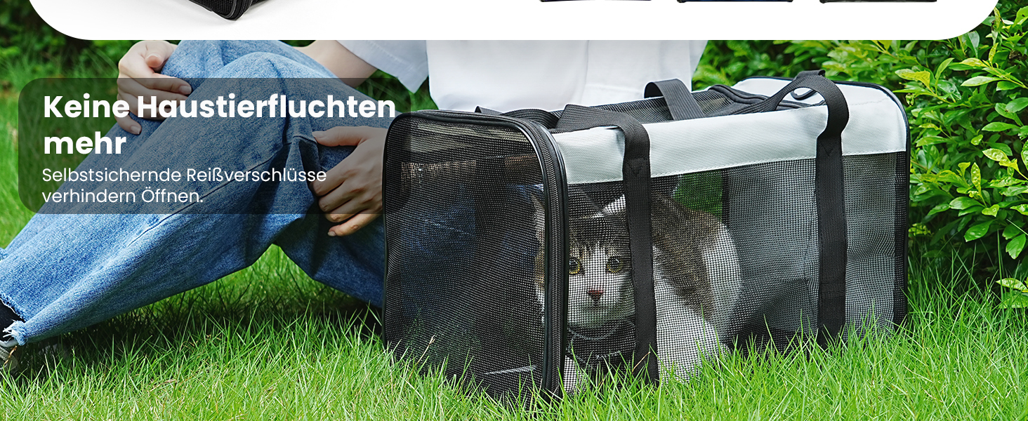 Транспортна переноска для кота Conlun, м'яка переноска з сіткою з 4 сторін, підходить для перевезення в літаку, для кошенят та невеликих котів до 6 кг, чорна, 43x28x28 см