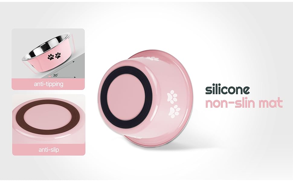 Набори мисок для собак та котів SUOXU з нержавіючої сталі (860 мл, 2 шт.) з антиковзною основою - рожевий