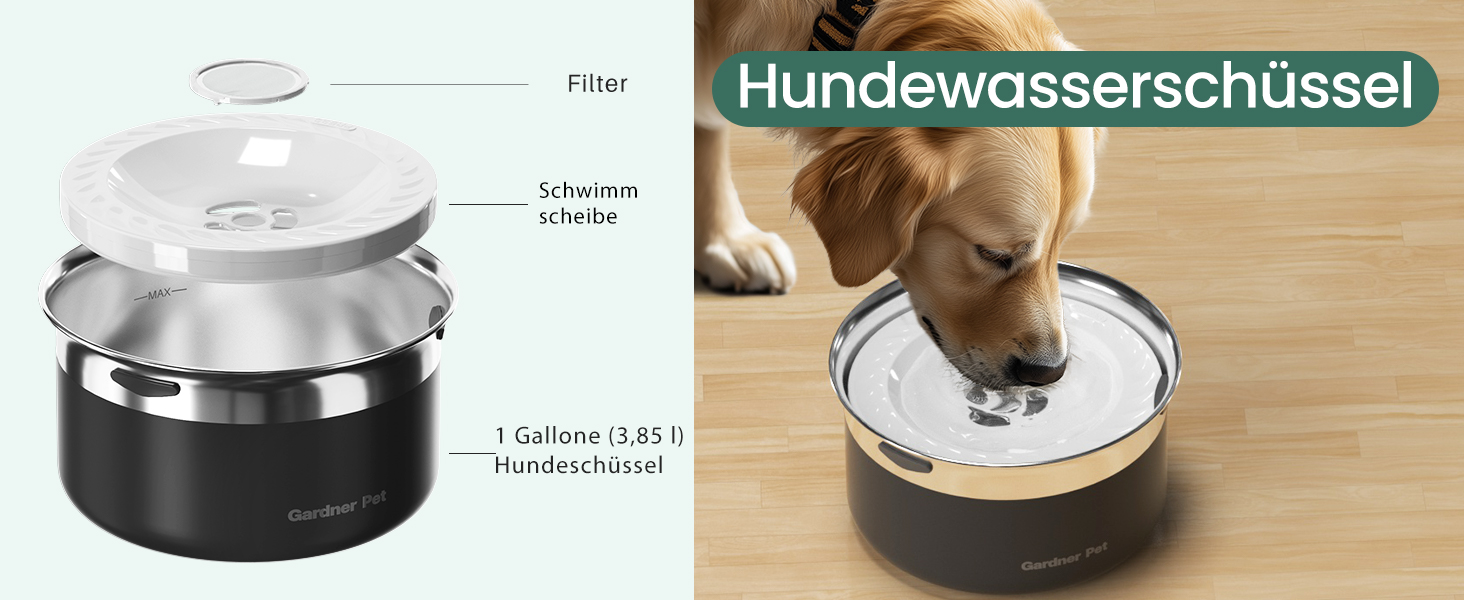 Миска для собак Garder Pet без облизування, нержавіюча сталь, противитікання, великі собаки, для дому та вулиці, запобігає краплинню, білий (3,85 л, чорний)