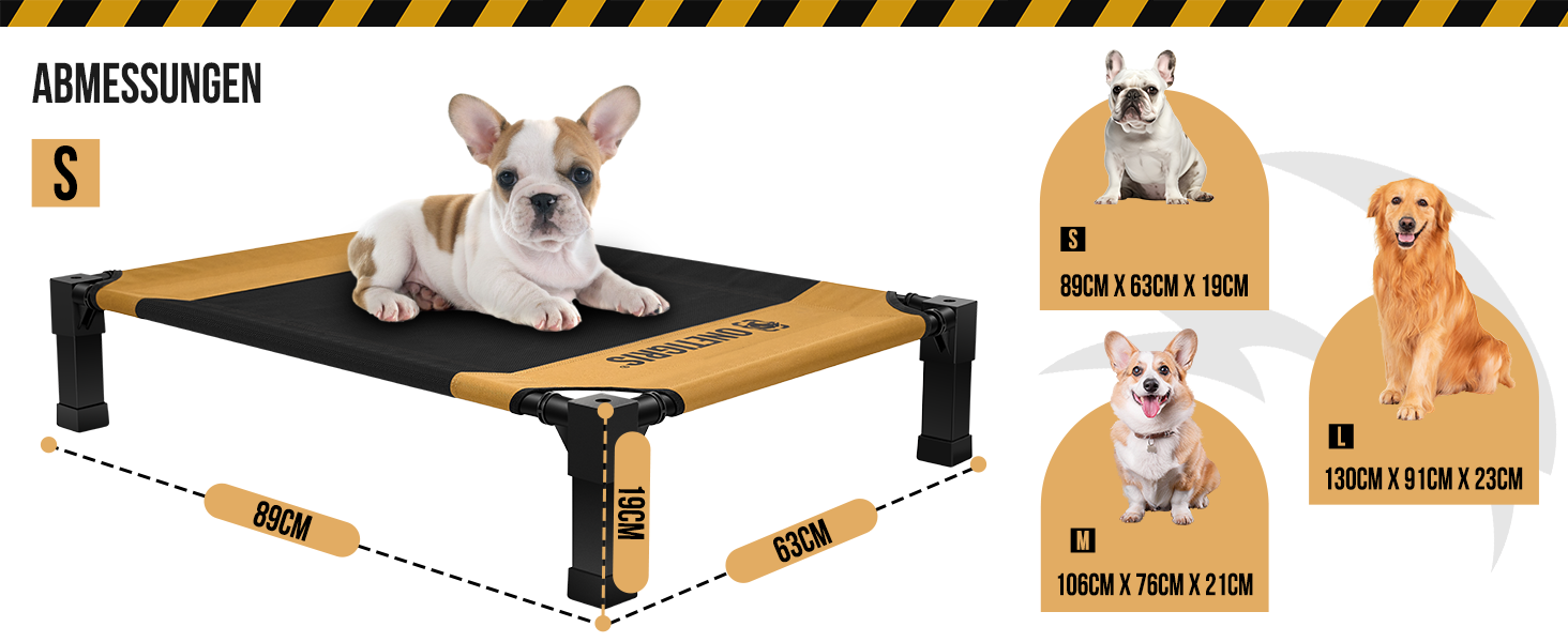 OneTigris лежанка для собак, піднята лежанка 130x91 см, висота 23 см, проста збірка, дихаюча, довговічна, легко миється, підходить для дому, двору, вулиці - коричнева L