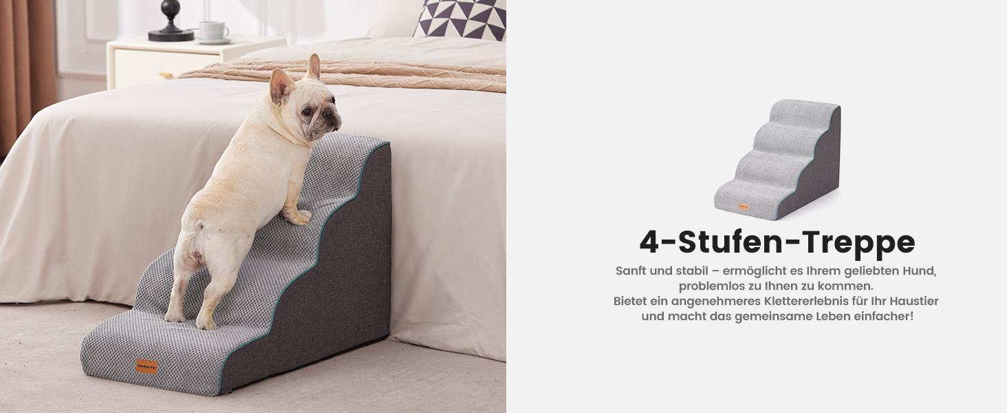 Східці для собак Garder Pet - 35/42 см, 3 сходинки, з високощільної піни, з водонепроникним антиковзким покриттям для ліжка, дивану, софи, сірі