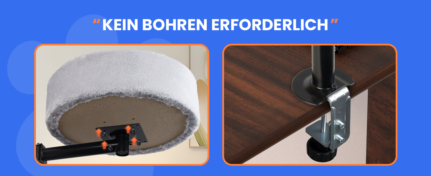 BSWAY ліжко для кота на стіл - без свердління, 360° обертання, регульована висота. Підвищене котяче ліжко над столом. Тримає кошеня/кота близько, робочий простір чистий. Ліжко для кота на стіл (Сірий, XL). Сірий XL