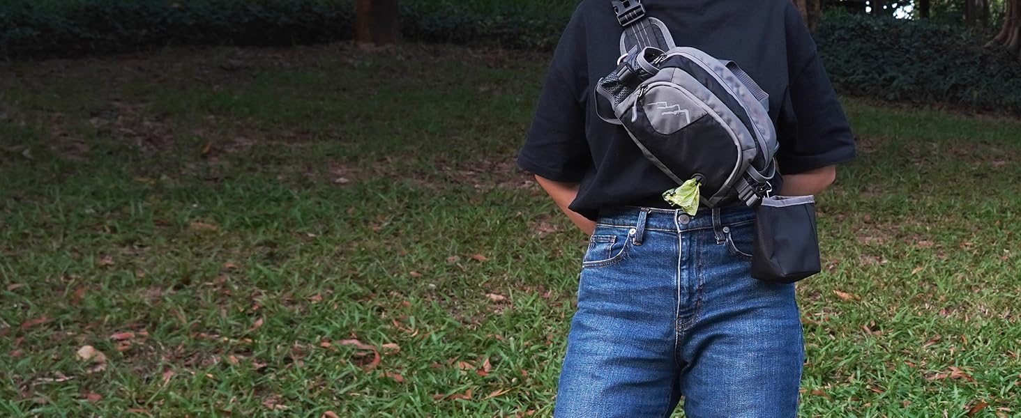 Сумка для собак на пояс з кишенею для ласощів та 2 тримачами для пляшок води, легка сумка для годування собак з дозатором для фекалій, поясна/стегнова сумка регульована, 2-в-1 для прогулянок, тренувань, походів, чорна