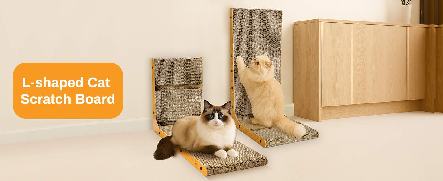 Кігтеточка для котів, 70 см, L-подібна конструкція, з іграшками, щільне гофрокартон, для захисту стін та диванів