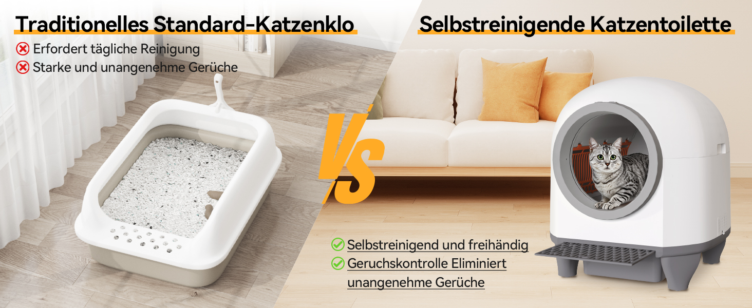 Devoko Самоочисний туалет для котів, 90л з низьким порогом, APP-керування, датчик безпеки та килимком