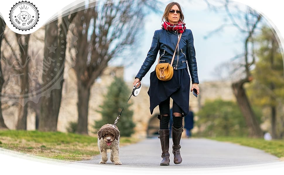 Витяжна повідка для собак HUND IST KÖNIG 8м для малих та великих собак | Міцна витяжна повідка до 50кг | Зручна ручка, преміум-якість | Білий/Чорний