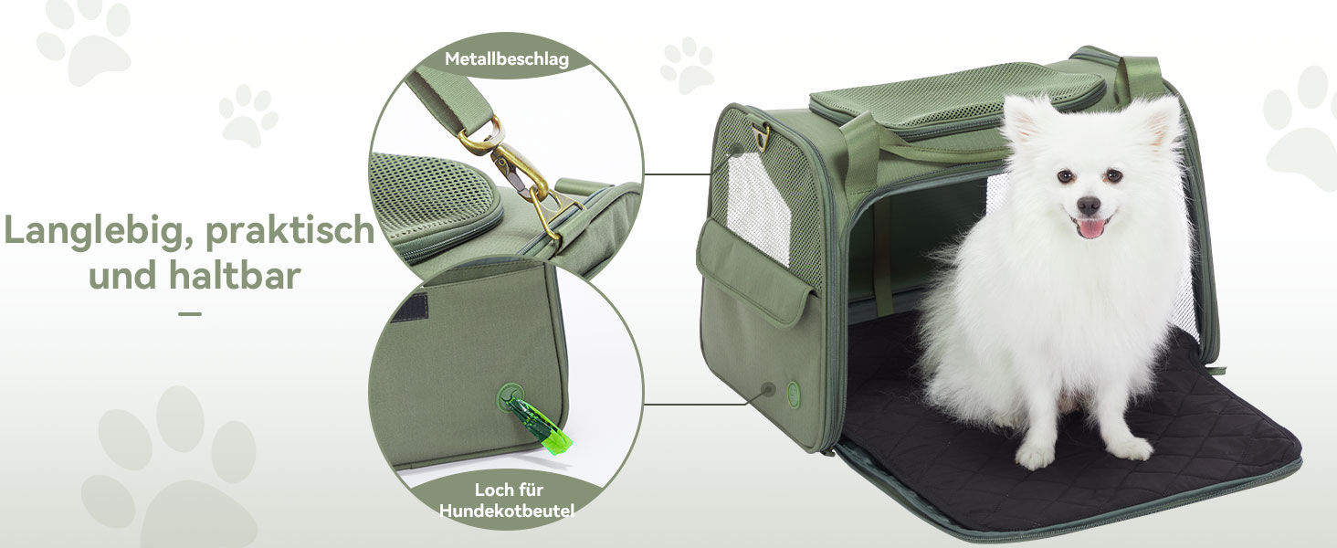 Транспортна переноска для котів та собак Petsfit, складана, 50L, оливковий, з м'яким килимком