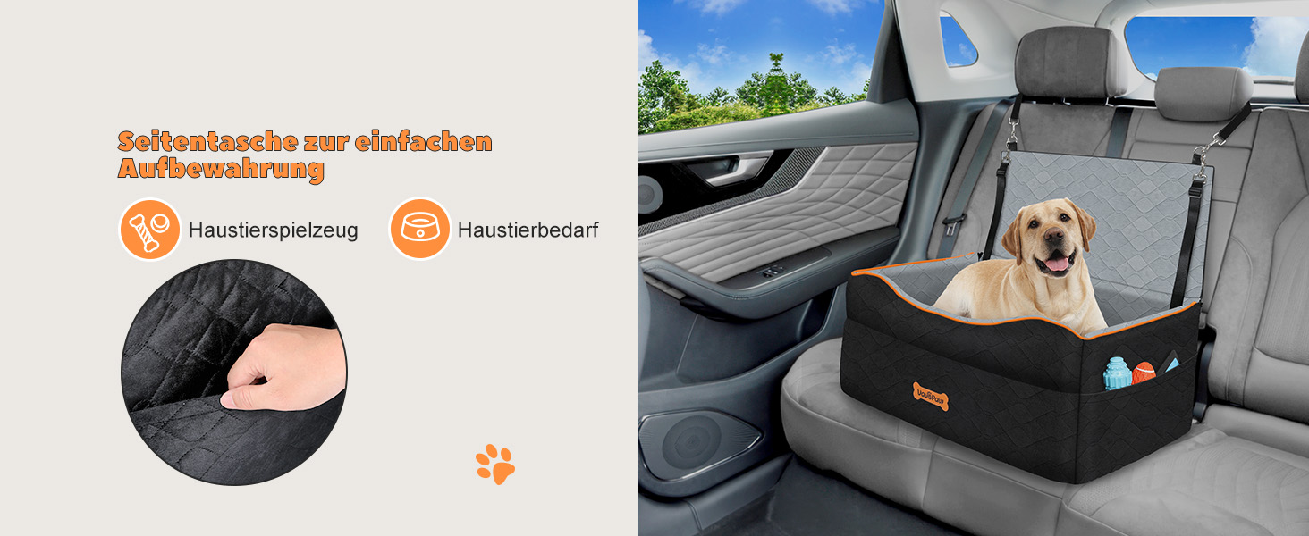 Автокрісло для собак VavoPaw: комфортне та безпечне автокрісло для середніх та маленьких собак (до 23 кг), чорний/сірий, розмір M