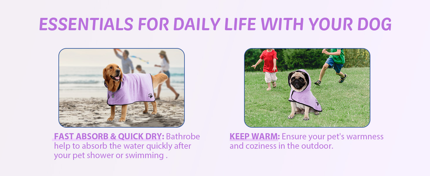 Рушник для собак з капюшоном, вбираючий, для сушіння після купання, для котів та собак усіх порід, L (блакитний) (фіолетовий L)