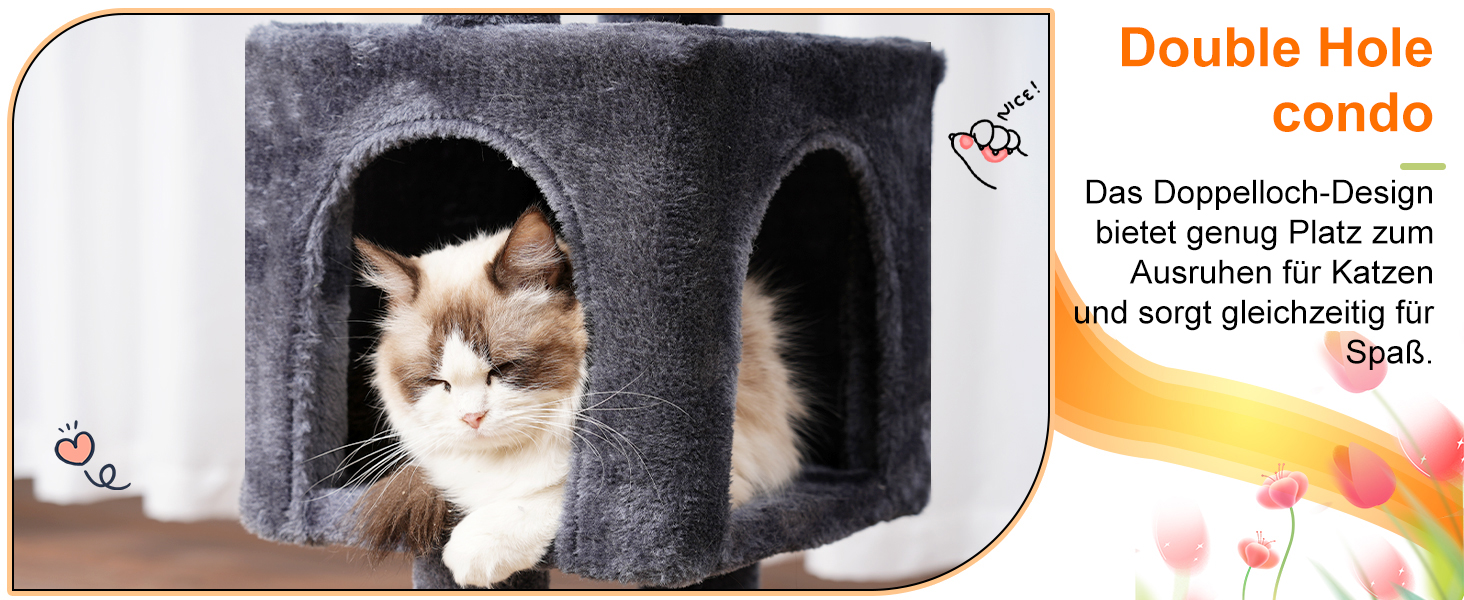 Котячий будиночок Heybly HCT006SW: високий кігтетопор 100 см з платформою, гамаком та іграшками