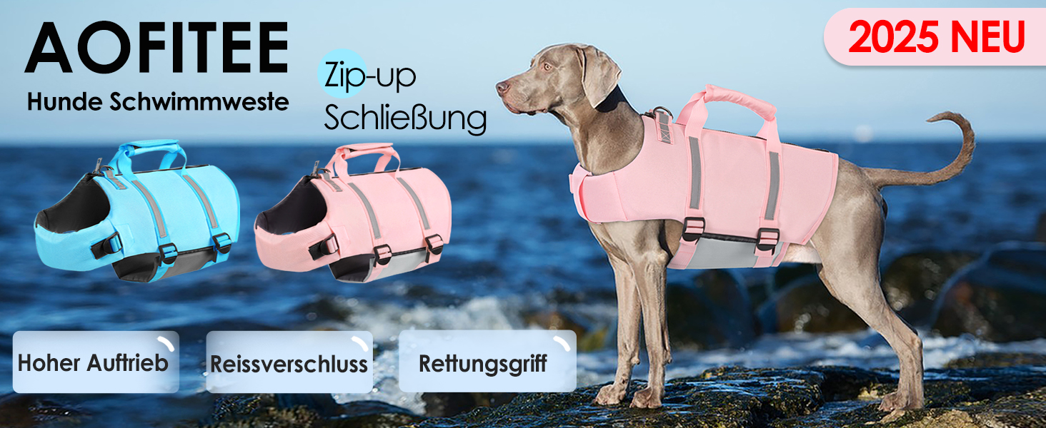 Спасальний жилет для собак AOFITEE XXL, великий розмір, з ручкою, світловідбиваючий, високоплавучий, для великих собак, блакитний