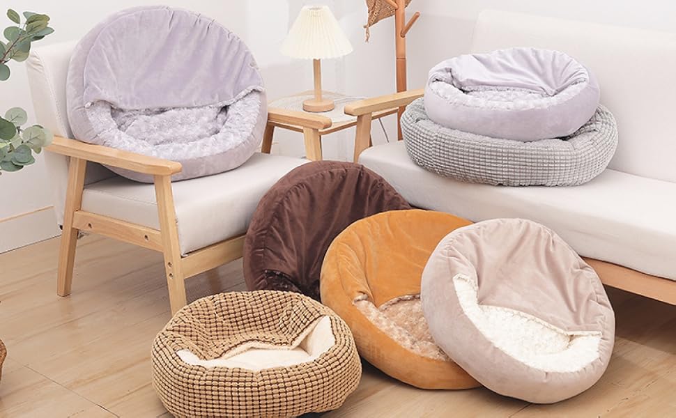 Кругла лежанка для собак та котів з капюшоном, 50х50х22 см, сіра