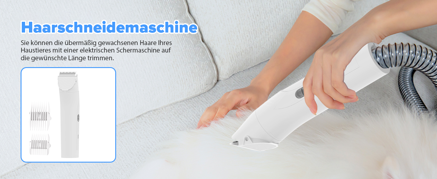 Машинка для стрижки собак зі вбудованим пилососом, 13000Pa, тиха, для собак та котів, 7 насадок, контейнер для сміття 2L