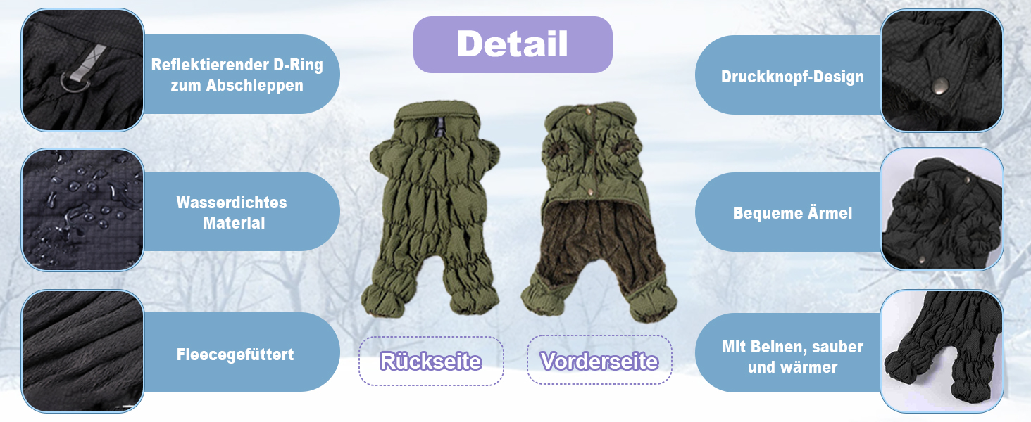 Водонепроникний теплий зимовий одяг для собак: куртка, жилет, пуловер для малих та середніх собак, з D-кільцем, Khaki S