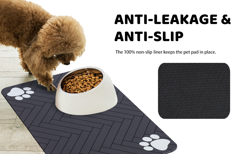 Килимок для годування собак та котів, суперпоглинаючий, неслизький, швидковисихаючий, легко миється (Темно-сірий, 40x60 см)