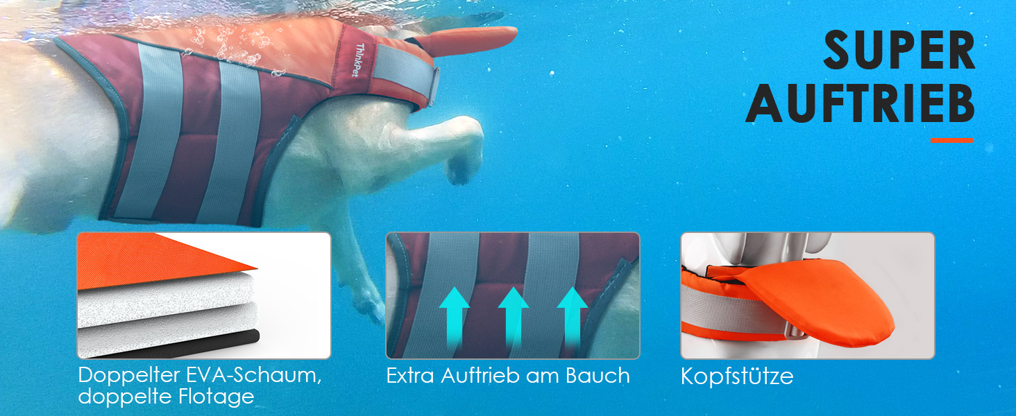 ThinkPet Жилет рятувальний для собак, світловідбиваючий, з регулюванням, поплавці (Оранжевий, Червоний, Розмір S)