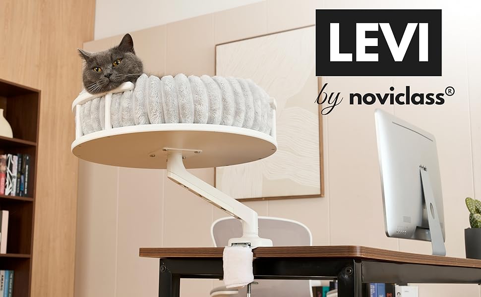 Кішка ліжко Noviclass® LEVI | Платформа для котів | Для столу та підвіконня | 2 ліжка | Cord-дизайн сірий | Міцне та сучасне