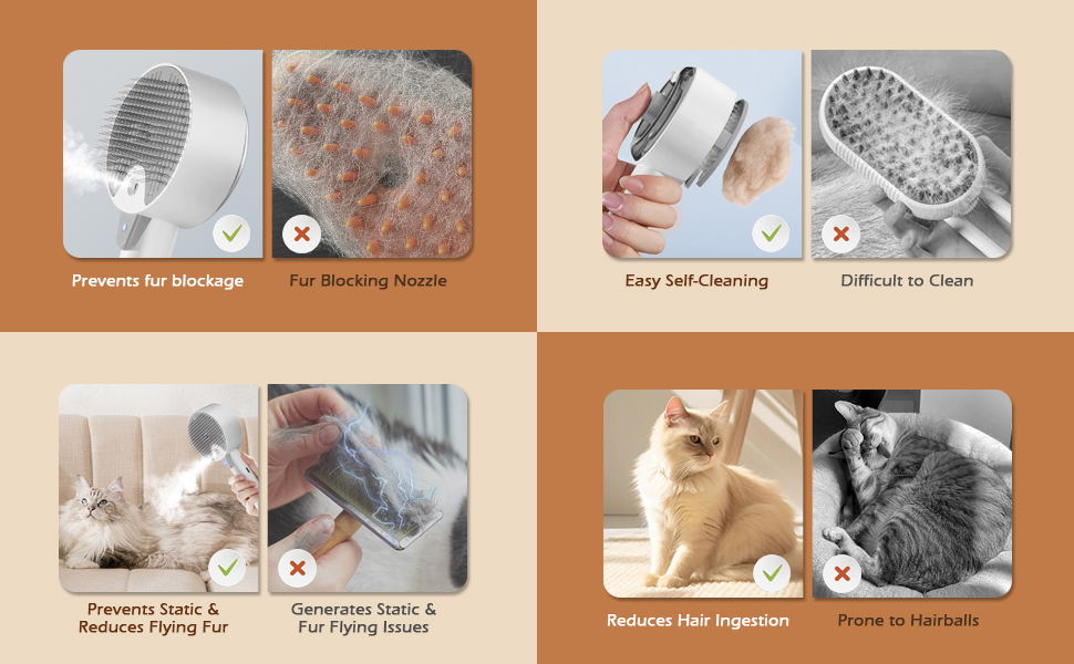 Парова щітка для котів 4-в-1, 4-в-1 парова щітка для котів з водою, видаляє шерсть з котів одним натисканням кнопки, щітка для вичісування шерсті для собак і котів (біла) (сіра)