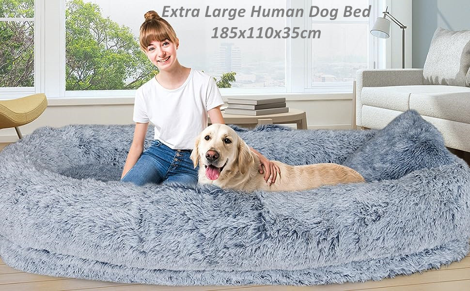 Ліжко для собак Jolitac 6XL, розмір для людини, сіре, 185x110x35 см. Зручне, миється, для великих собак та людей