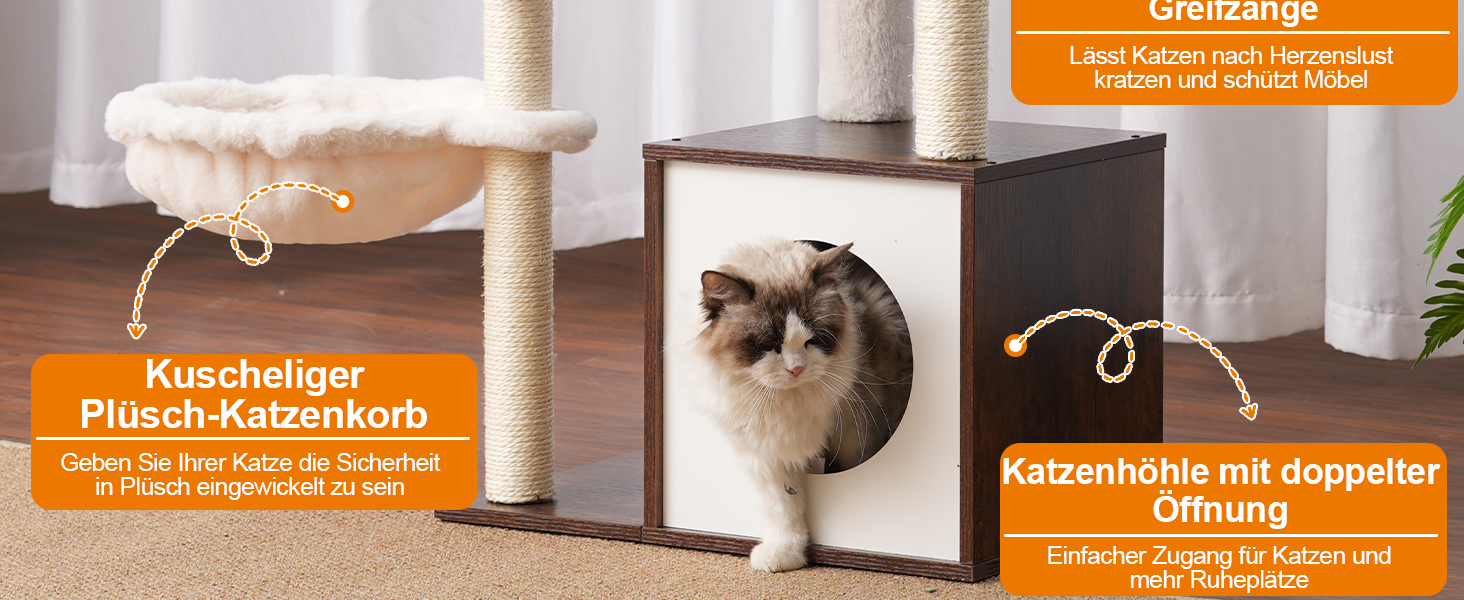 Дряпальня для котів Heybly з платформою 30x50 см, кігтеточкою з кошиком та 2-ма сизалевими стовпчиками, стабільна, для котів середніх та маленьких порід, колір: vintage brown (HCT007SSR)