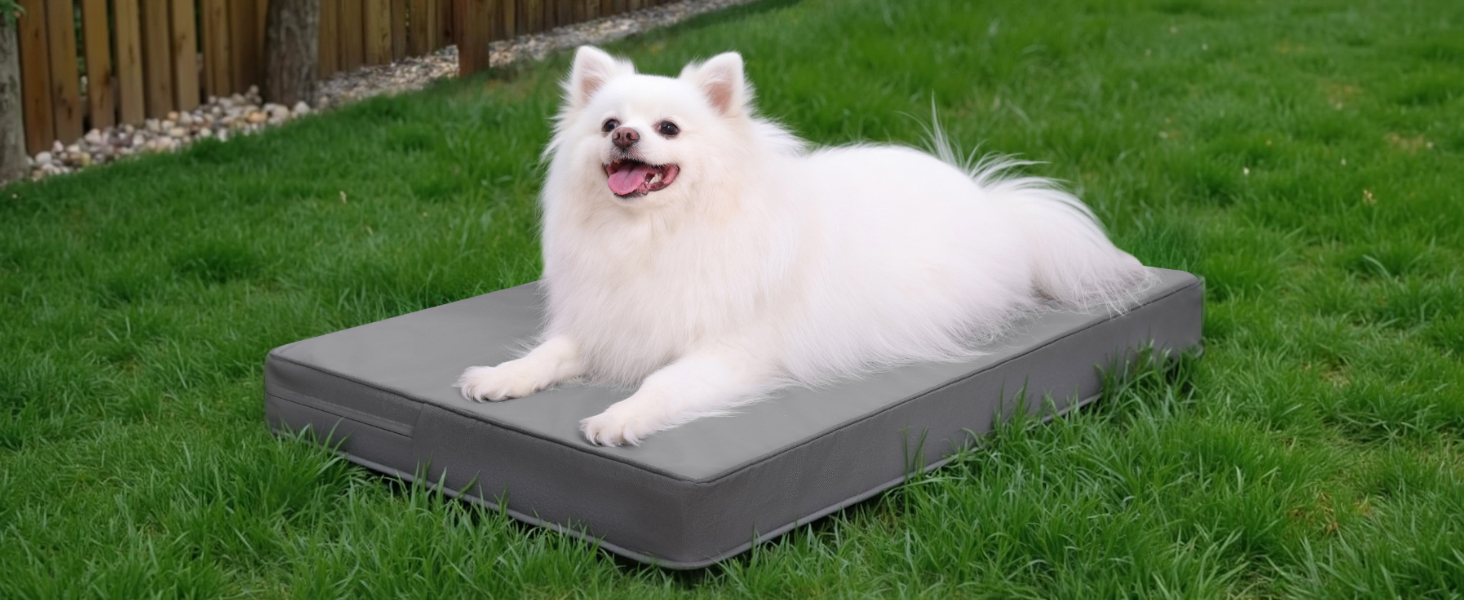 Ортопедичне ліжко для собак 58x43 см, знімний чохол з екошкіри, подушка для собак, матрац для собак, комфортне та прохолодне для внутрішнього та зовнішнього використання, сірого кольору (L58xB43xH7 см)