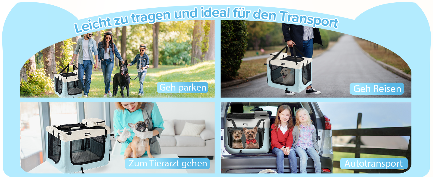 Транспортна переноска для собак та котів XL, 81x58x58 см, складана, з мисками, блакитна